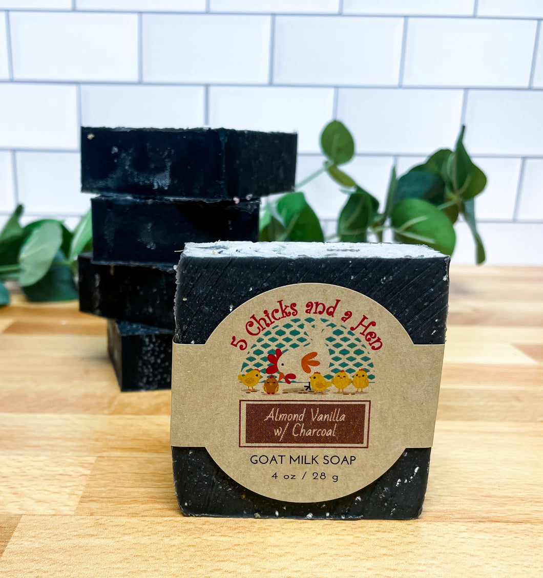 Almond Vanilla WITH ACTIVATED CHARCOAL Handcrafted Goat Milk Bar Soap