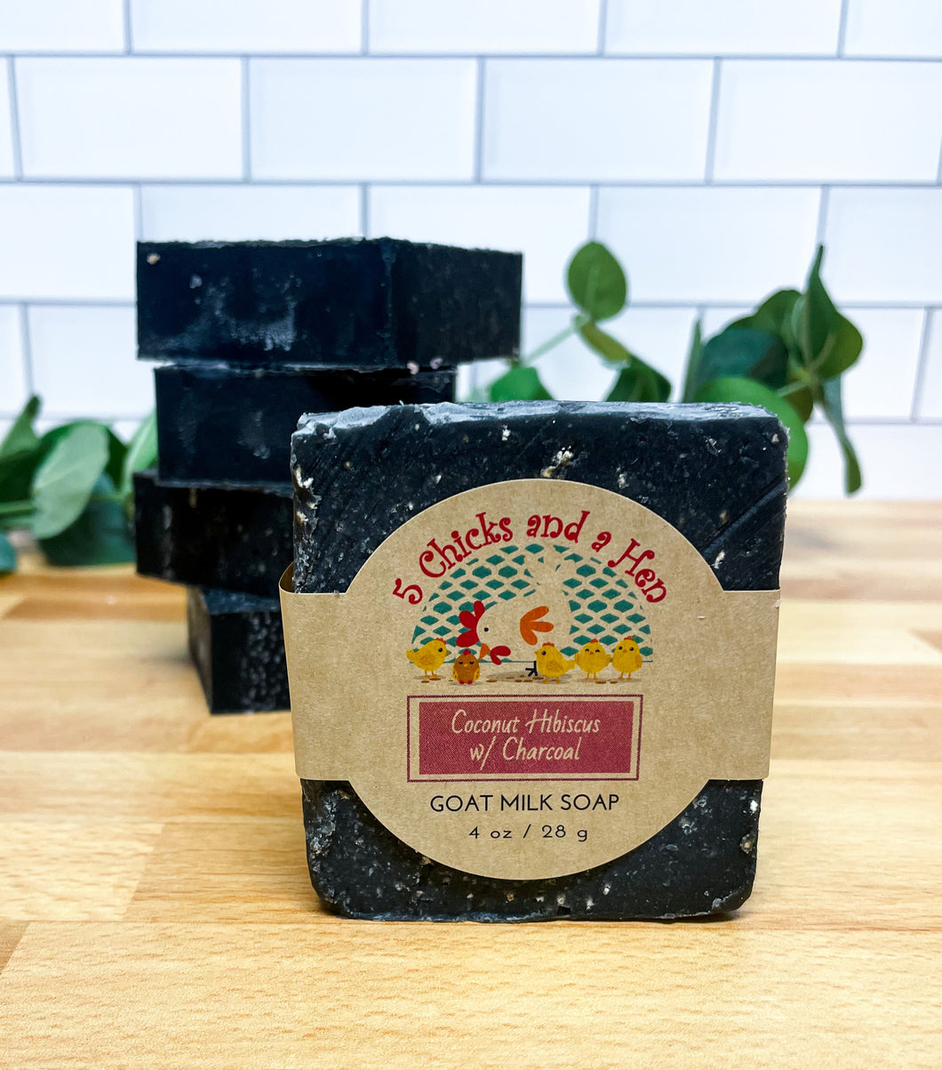 Coconut Hibiscus WITH ACTIVATED CHARCOAL Handcrafted Goat Milk Bar Soap